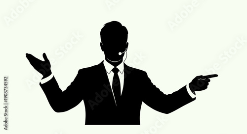Businessman in suit gesturing.
