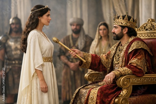 Esther standing courageously before king