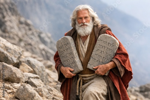 Moses descending from Mountain with Commandments