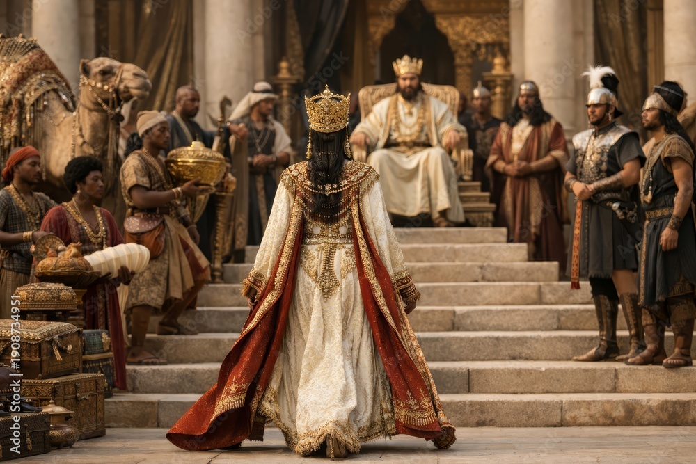 Obraz premium Queen of Sheba entering Solomon's court, cinematic richness and scale