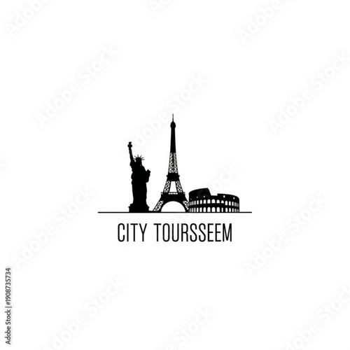 City tour logo with iconic landmarks and travel company name