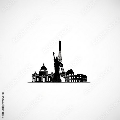 Black silhouette of famous landmarks
