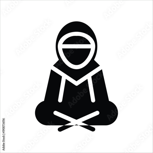Muslim Woman Sitting in Prayer Position Silhouette for Islamic Worship Concept