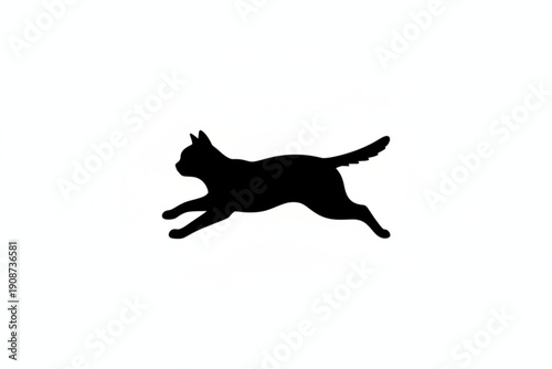 Black Cat Silhouette in Motion: A sleek silhouette of a black cat gracefully strides across a blank space, embodying the essence of agility, independence, and mystery.