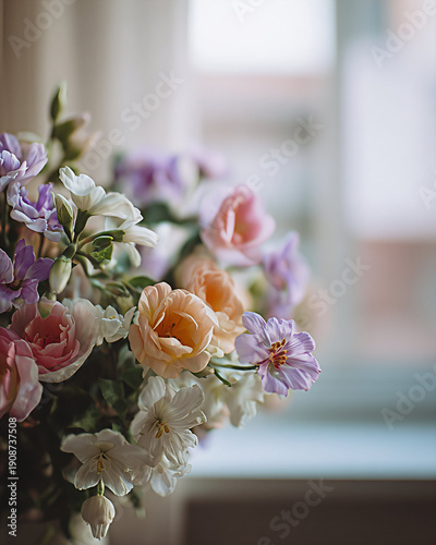 Soft-focus bouquet in background