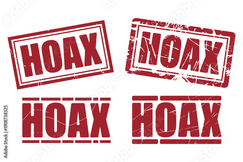 A collection of red hoax stamps on a white background