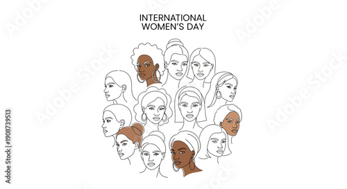 Diverse Women Faces Illustration for International Womens Day.