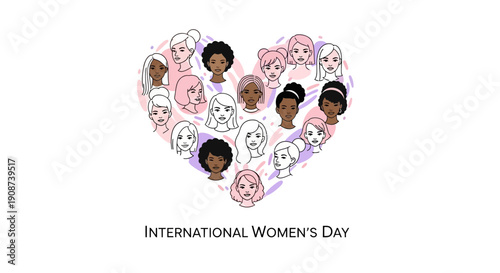 International Womens Day Heart Illustration Faces.