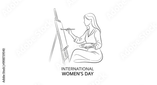 Woman Artist Painting on Easel International Womens Day.