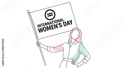 Woman Holding International Womens Day Flag.