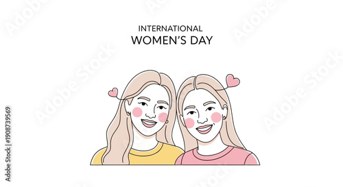 Two Smiling Women Illustration International Womens Day.