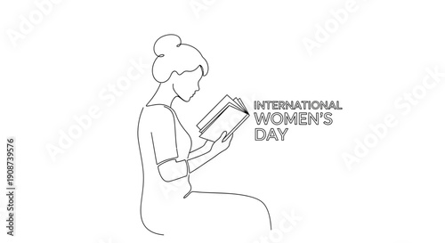Woman Reading Book Line Art Illustration.