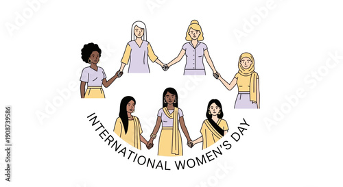 Diverse Women Holding Hands International Womens Day.