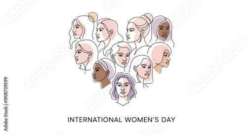 Diverse Women Faces Illustration International Womens Day.