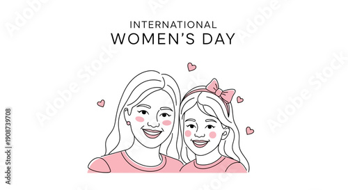 Illustration of Mother and Daughter Smiling Together.