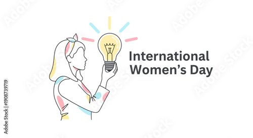 Woman Holding Light Bulb International Womens Day.