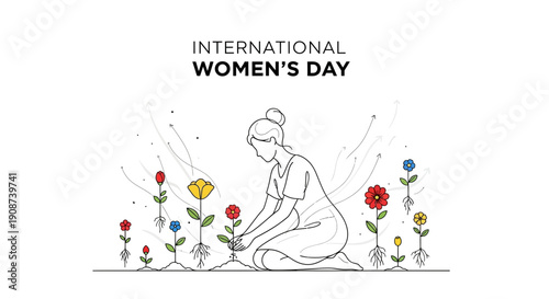 Woman Kneeling Among Flowers Gardening Serene.