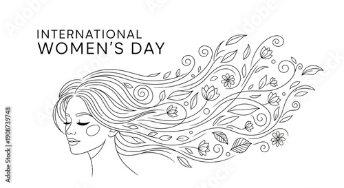 Woman with Floral Hair Illustration Profile.