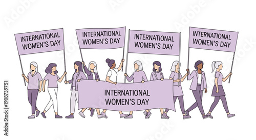 Diverse Women Marching for International Womens Day.
