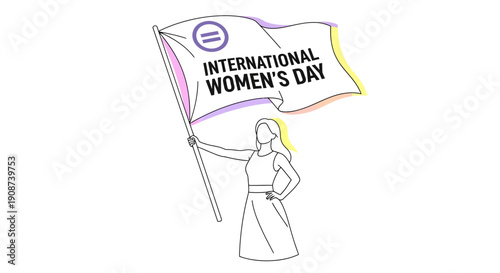 Woman Holding International Womens Day Flag.