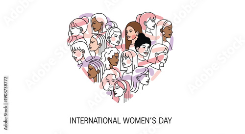 Diverse Women Faces in Heart Shape.