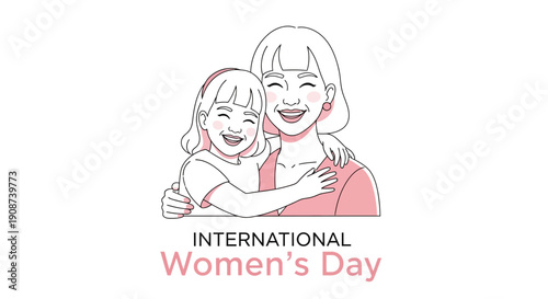Mother and Daughter Hugging Illustration International Womens Day.