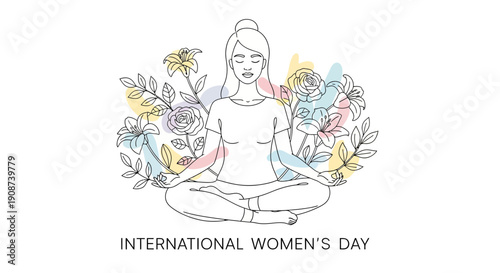 Woman Meditating with Flowers International Womens Day.