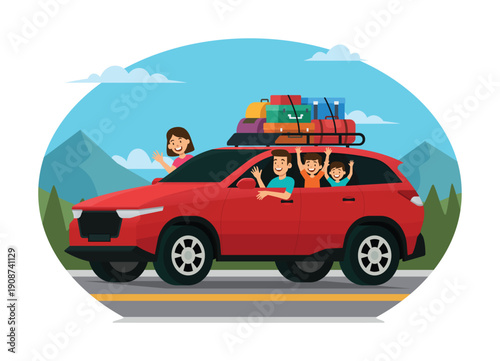 Family going on a road trip illustration