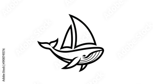 Whale silhouette sailing illustration
