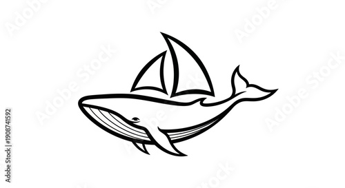 Whale with sailboat illustration