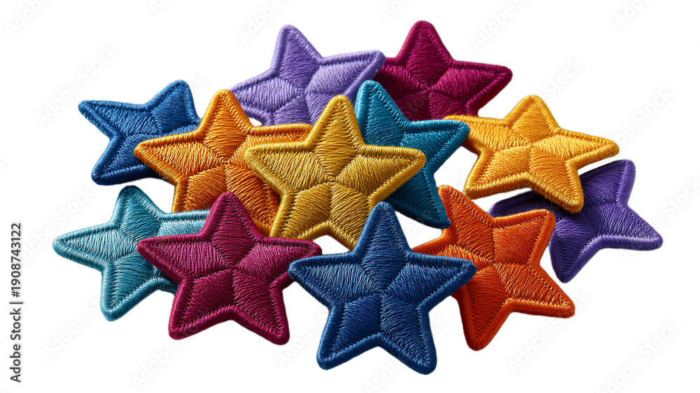 Obraz premium Colorful embroidered star patches in various shades and textures