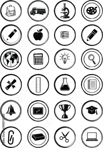 Icon Set of school related in sketch style with pencil trace