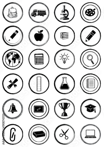 Icon Set of school related in sketch style with pencil trace