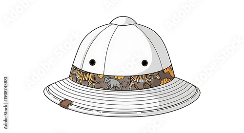 Vintage Pith Helmet with Decorative Band.
