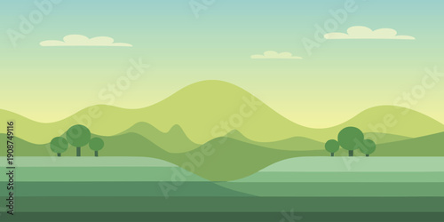 Minimalist mountain and hill landscape with layered natural scenery. Ideal for travel, tourism, environment, outdoor adventure, and nature background designs.