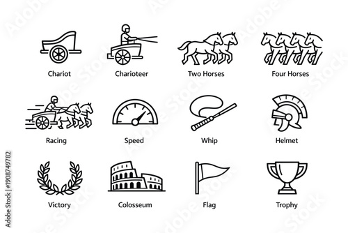 Ancient roman chariot racing icons and symbols collection