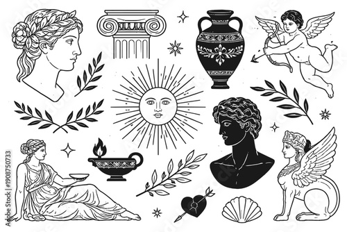 Ancient greek mythology symbols and iconography collection