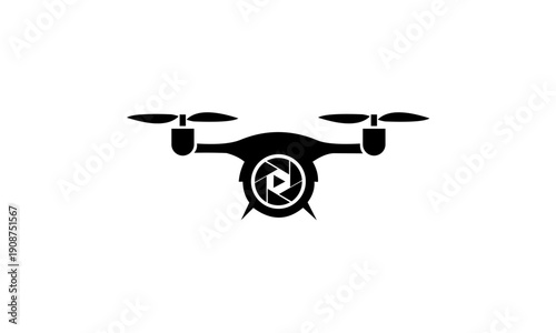 Drone with camera lens icon symbol.