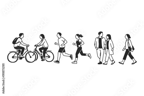 Silhouettes of people engaged in outdoor activities