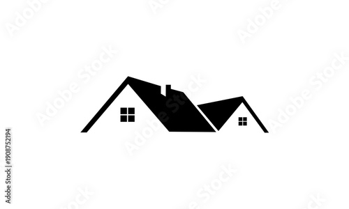 Minimalist black and white house roofline silhouette design.