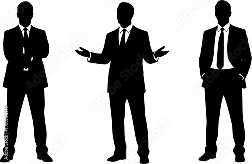 Professional businessman silhouette set with various formal poses and gestures in suits for corporate leadership business team and office management design.