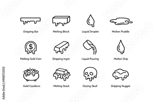 Minimalist liquid icons: dripping, melting, and oozing designs