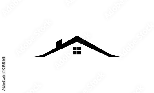 Minimalist black house roof with chimney and window icon.