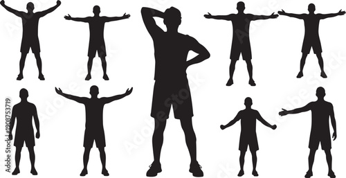 Silhouettes of people in various poses and movements together