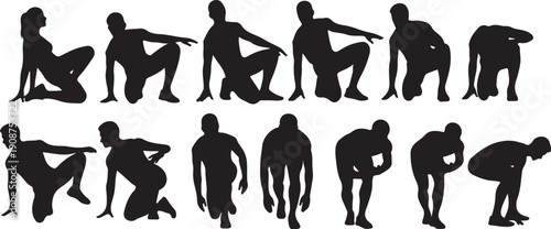 Collection of various human poses in black silhouette style