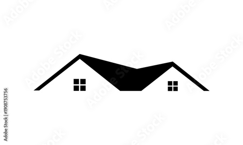 Minimalist Black Silhouette of a House Roof with Windows.