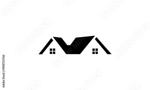 Minimalist Black Silhouette of a House Roof with Windows.
