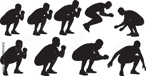 Silhouette of a boxer in various fighting poses sequence