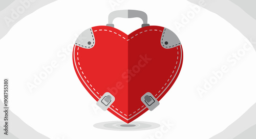 Red Heart Shaped Suitcase with Metal Corners.