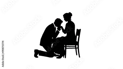 Gentleman Kneeling and Kissing Hand of a Woman